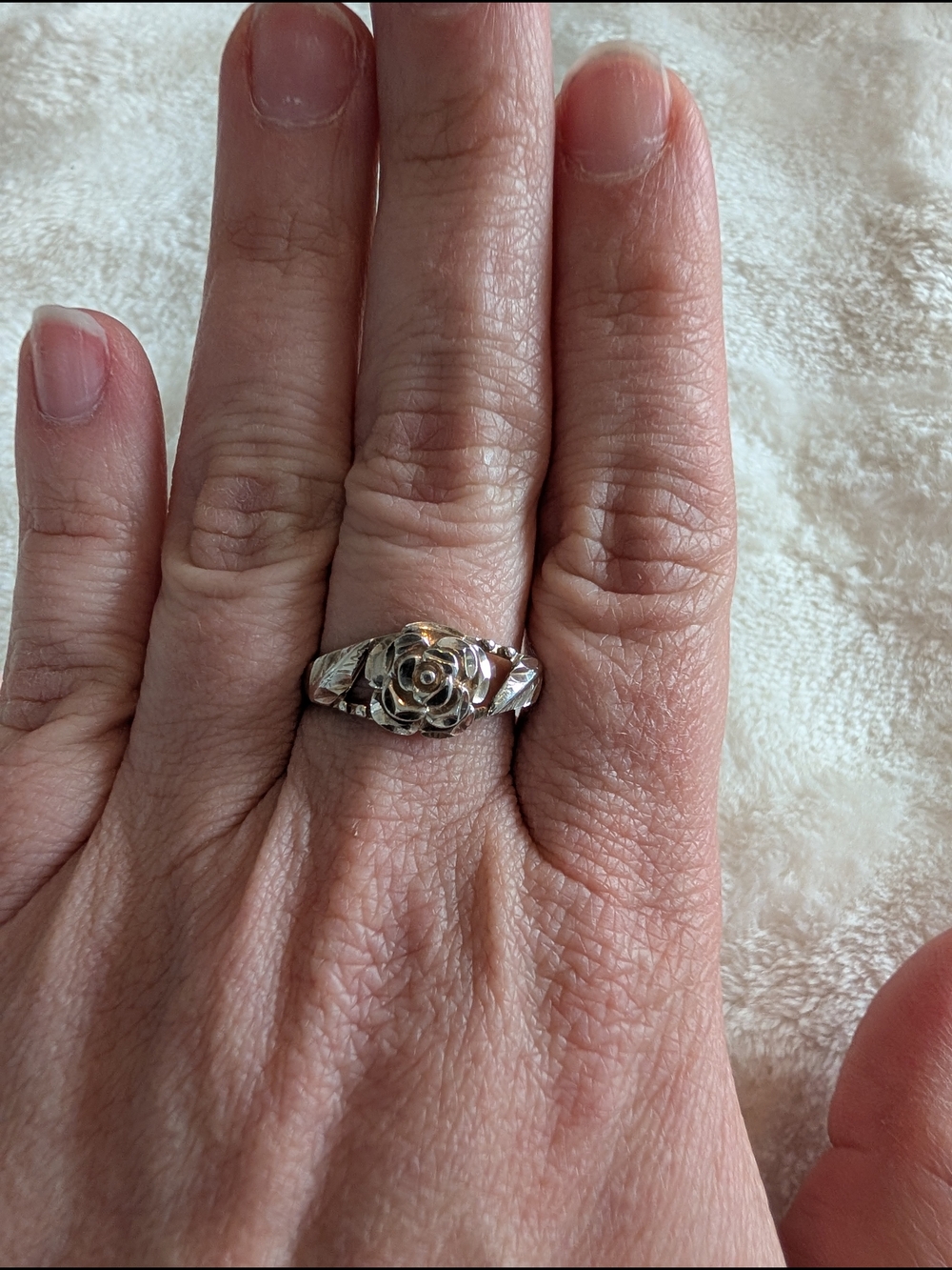 Vintage Sterling Silver Rose Ring Size 8.25 Floral 925 Band